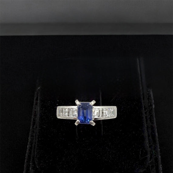 1980s Sapphire Diamond Platinum Engagement Ring