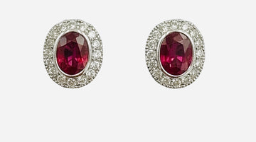 Ruby Diamond Halo White Gold Stud Earrings
