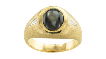 Black Star Sapphire Diamond Yellow Gold Ring