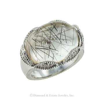 Rutilated quartz and diamond white gold ring.  Jacob's Diamond & Estate Jewelry.