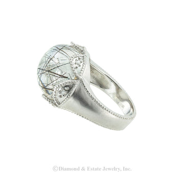 Rutilated quartz and diamond white gold ring.  Jacob's Diamond & Estate Jewelry.