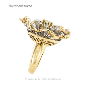 Diamond and gold camellia flower cocktail ring circa 1980. Jacob's Diamond & Estate Jewelry