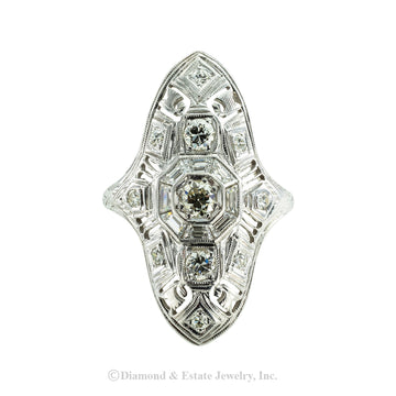 Art Deco diamond and white gold dinner ring circa 1930. Jacob's Diamond & Estate Jewelry.