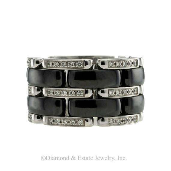 Chanel Black Ceramic Diamond White Gold Ultra Wide Flex Ring Size 5 1/ –  Jacob's Diamond and Estate Jewelry