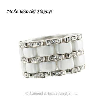 Chanel Ultra Wide White Ceramic Diamond Flex Ring - Jacob's Diamond and Estate Jewelry