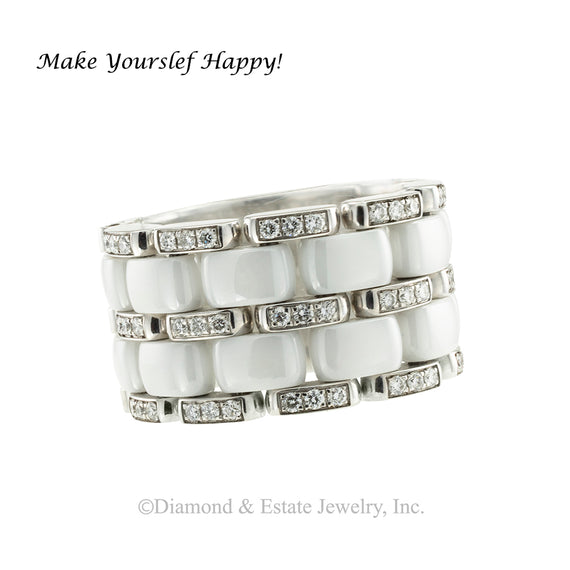 Chanel Ultra Wide White Ceramic Diamond Flex Ring - Jacob's Diamond and Estate Jewelry