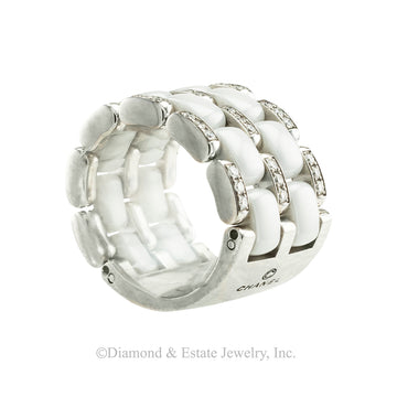 Chanel 18K White Gold Estate Ceramic and Diamond Ultra Ring