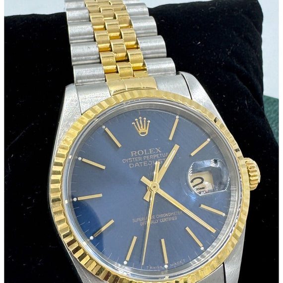 Rolex Datejust Watch Ref 16233 36mm Two Tone Blue Dial