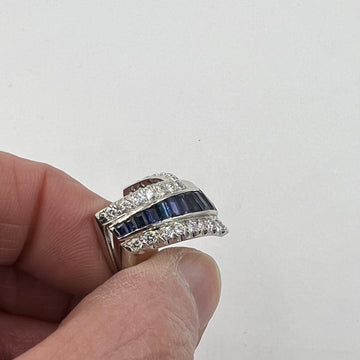 Vintage Chevron Sapphire Diamond Platinum Band Ring - Jacob's Diamond and Estate Jewelry