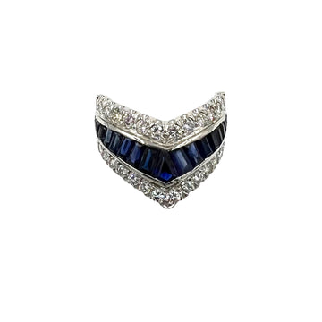Vintage Chevron Sapphire Diamond Platinum Band Ring - Jacob's Diamond and Estate Jewelry