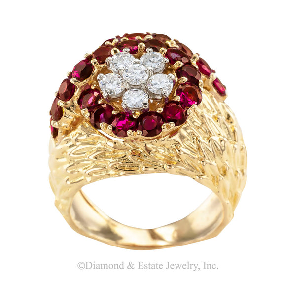 Ruby Diamond Yellow Gold Cluster Ring - Jacob's Diamond and Estate Jewelry