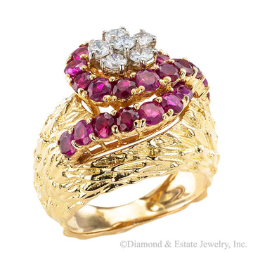 Ruby Diamond Yellow Gold Cluster Ring - Jacob's Diamond and Estate Jewelry