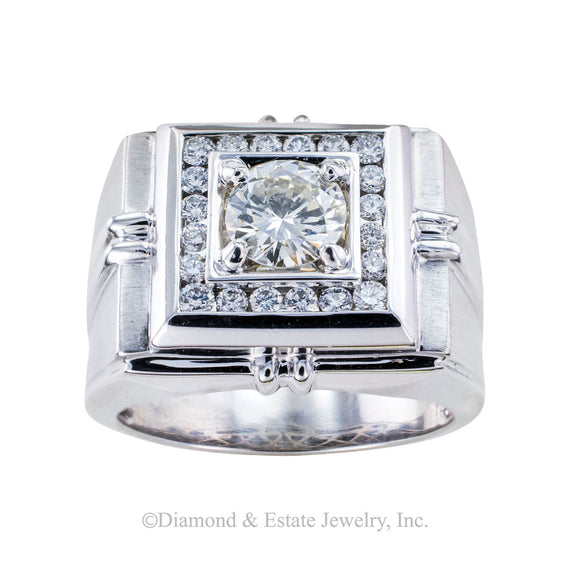 Estate diamond and white gold gentleman’s cluster ring. Jacob's Diamond & Estate Jewelry.
