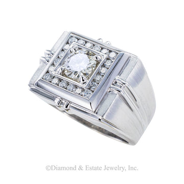 Estate diamond and white gold gentleman’s cluster ring. Jacob's Diamond & Estate Jewelry.