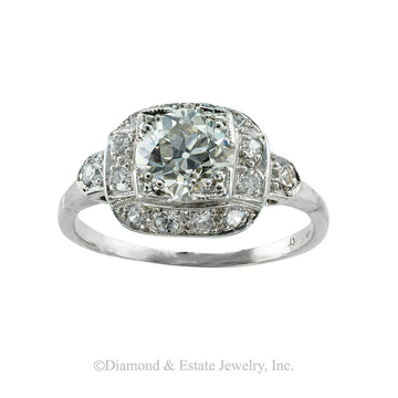 GIA report certified 1.02 carat old European-diamond and platinum Art Deco engagement ring circa 1930. Jacob's Diamond & Estate Jewelry.