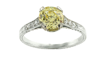 Art Deco 1.20 Carat Fancy Yellow Diamond Platinum Engagement Ring