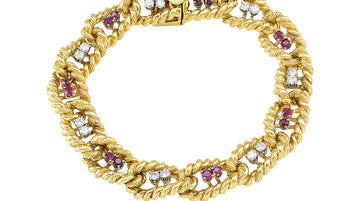 1970s Ruby Diamond Yellow Gold Link Bracelet