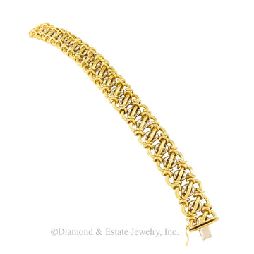 Estate two-tone gold woven link bracelet circa 1970.  Jacob's Diamond & Estate Jewelry.