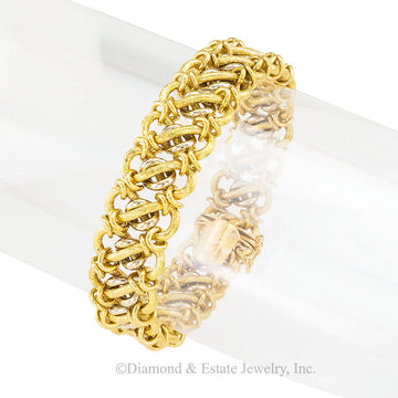 Estate two-tone gold woven link bracelet circa 1970.  Jacob's Diamond & Estate Jewelry.