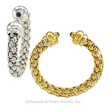  A pair of Fope sapphire yellow and white woven gold slip-on cuff bracelets circa 2000. Jacob's Diamond & Estate Jewelry.
