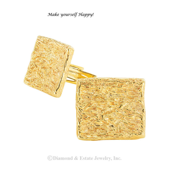 Ruser textured yellow gold cufflinks circa 1960. Jacob's Diamond & Estate Jewelry.