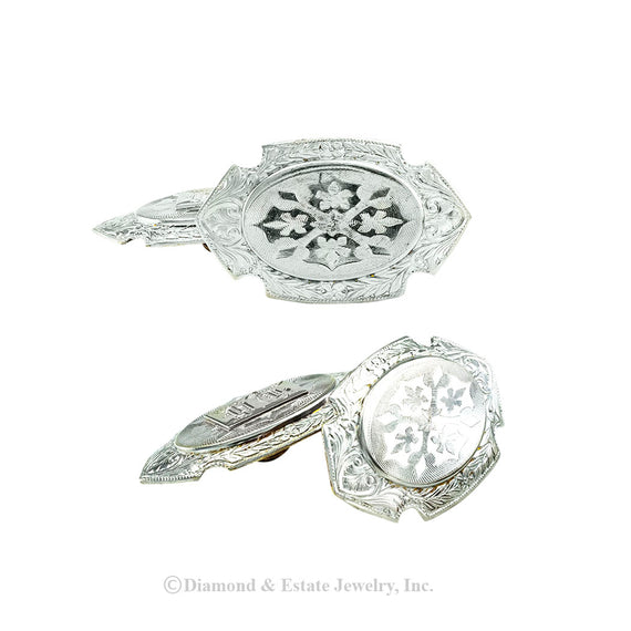 Edwardian platinum and gold double-side cufflinks circa 1910. Jacob's Diamond & Estate Jewelry.