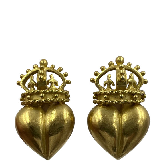Crown And Heart Clip On Yellow Gold Earrings - Jacob's Diamond and Estate Jewelry