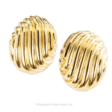 Estate Fluted Yellow Gold Clip Earrings - Jacob's Diamond and Estate Jewelry