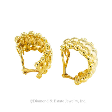 Yellow gold half-hoop clip-on earrings circa 1980. Jacob's Diamond & Estate Jewelry.
