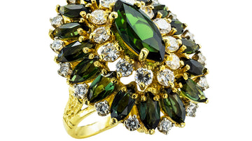 Cindy Royce Green Tourmaline Diamond 18k Yellow Gold Cocktail Ring Circa 1980s
