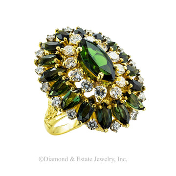 Cindy Royce green tourmaline diamond and gold cocktail ring circa 1980. Jacob's Diamond & Estate Jewelry.