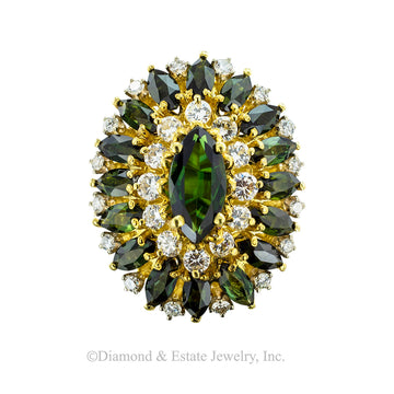 Cindy Royce green tourmaline diamond and gold cocktail ring circa 1980. Jacob's Diamond & Estate Jewelry.