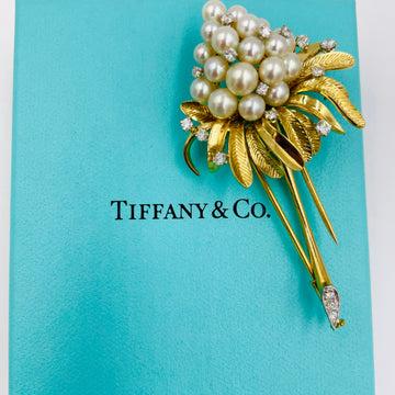 Tiffany Pearl Diamond Yellow Gold Brooch - Jacob's Diamond and Estate Jewelry