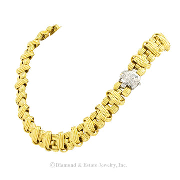 Italian gold and diamond link necklace circa 1990. Jacob's Diamond & Estate Jewelry.