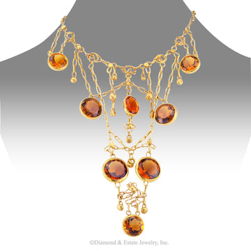 1960s Handmade Citrine Gold Bib Necklace - Jacob's Diamond and Estate Jewelry