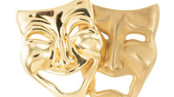 Comedy Tragedy Masks Yellow Gold Brooch