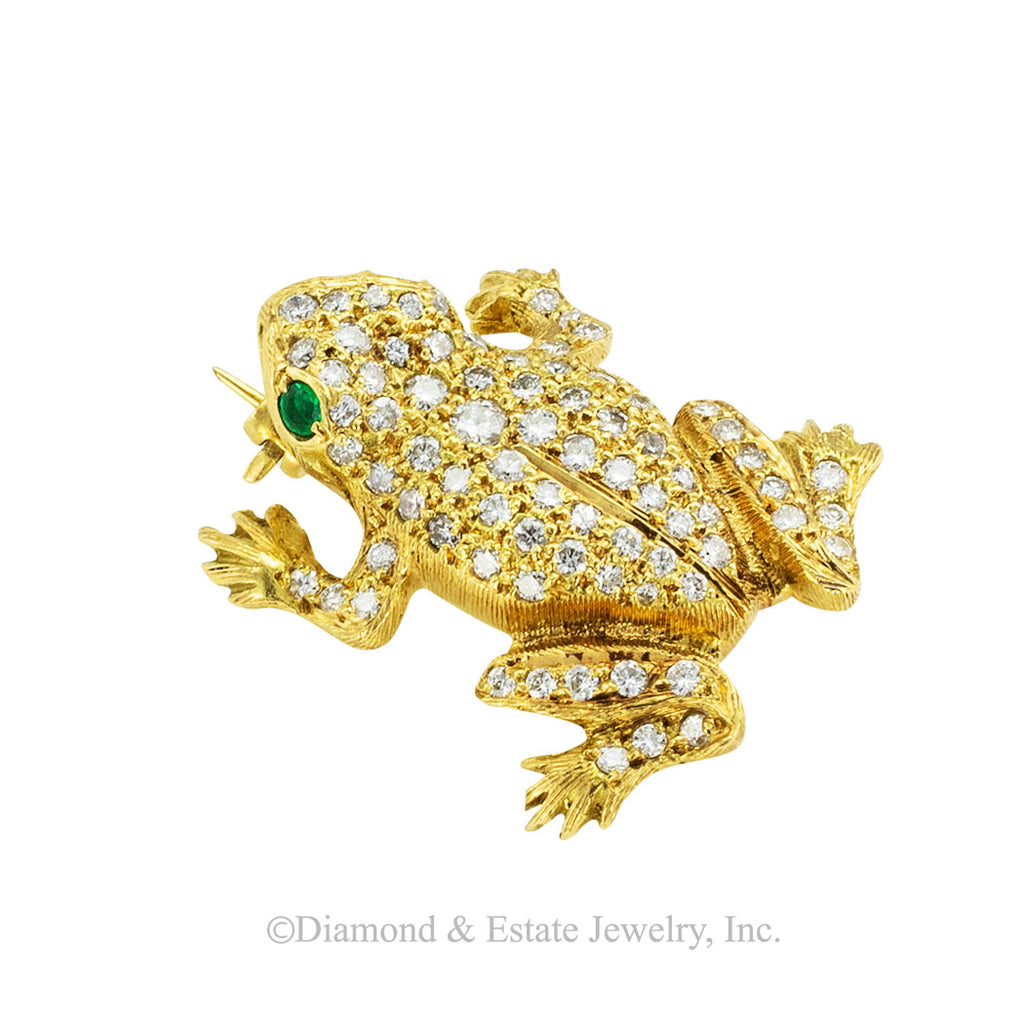 Austrian Diamond Emerald Gold Frog Brooch Jacob s Diamond and