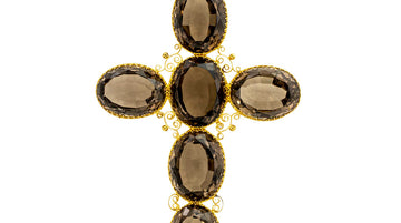 Victorian Smoky Quartz Gold Cross Pendant