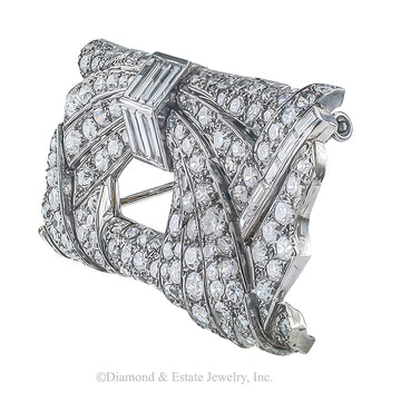 Art Deco 10 Carats Diamond Platinum Brooch - Jacob's Diamond and Estate Jewelry
