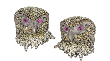 Yellow White Diamond Owl Cufflinks