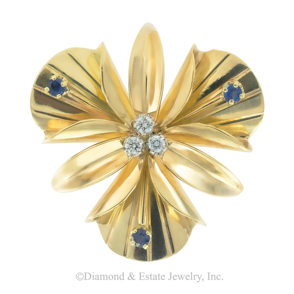 Tiffany & Co Diamond Sapphire Yellow Gold Orchid Brooch – Jacob's