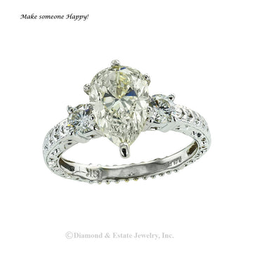 GIA report certified 2.20 carats pear-shaped diamond and white gold solitaire engagement ring.  Jacob's Diamond & Estate Jewelry. 