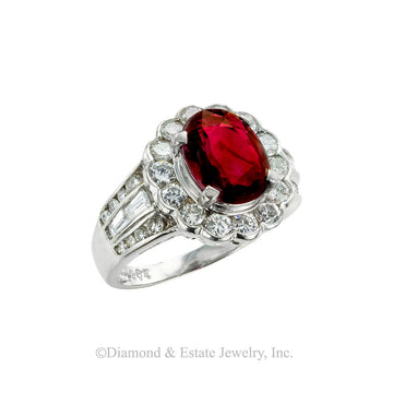 Ruby and diamond platinum ring. Jacob's Diamond & Estate Jewelry.