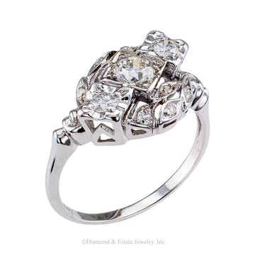 Modernist Style Three Stone Diamond White Gold Engagement Ring - Jacob's Diamond and Estate Jewelry